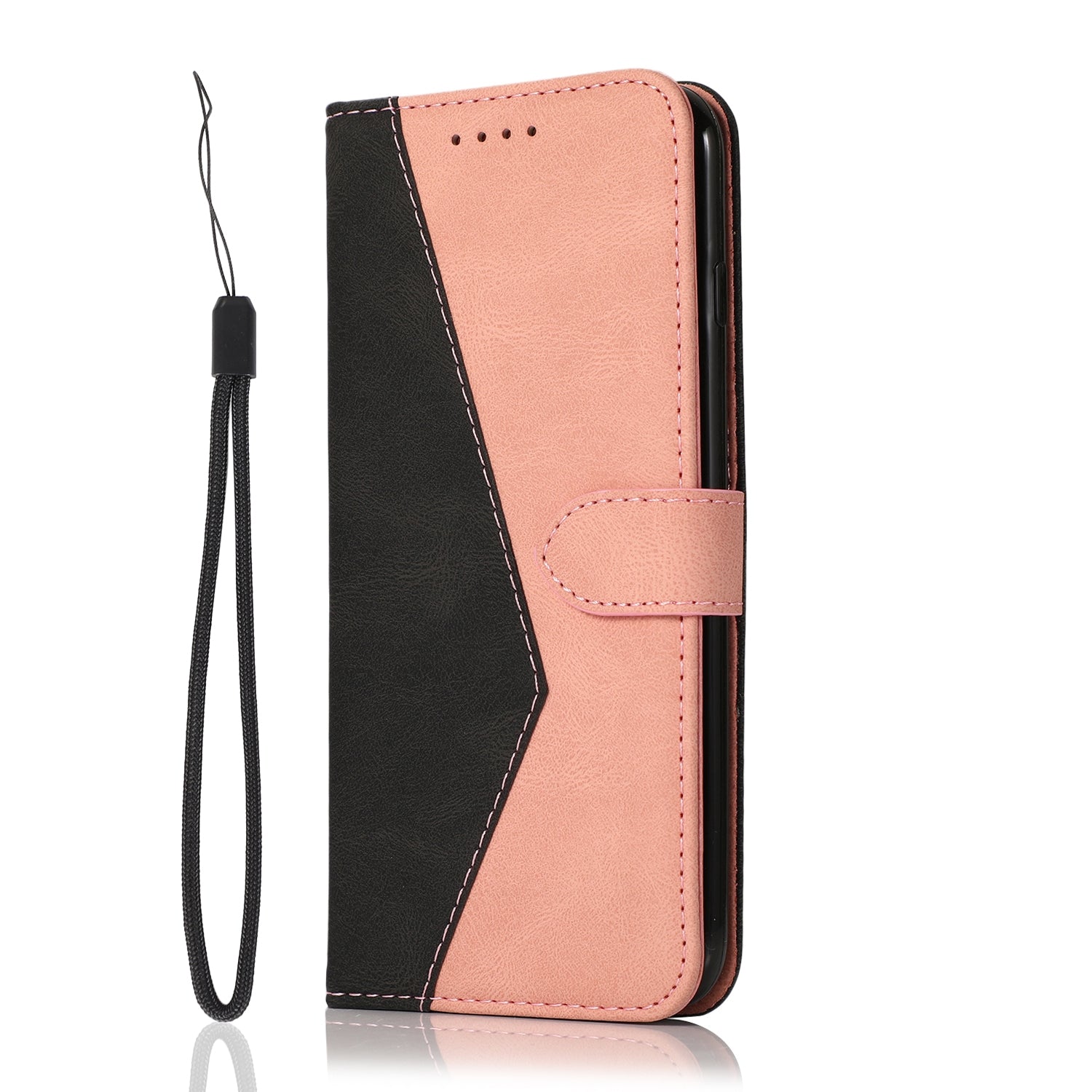 For Redmi 14C 4G Dual-color Stitching Leather Phone Case(Black Rose Gold)