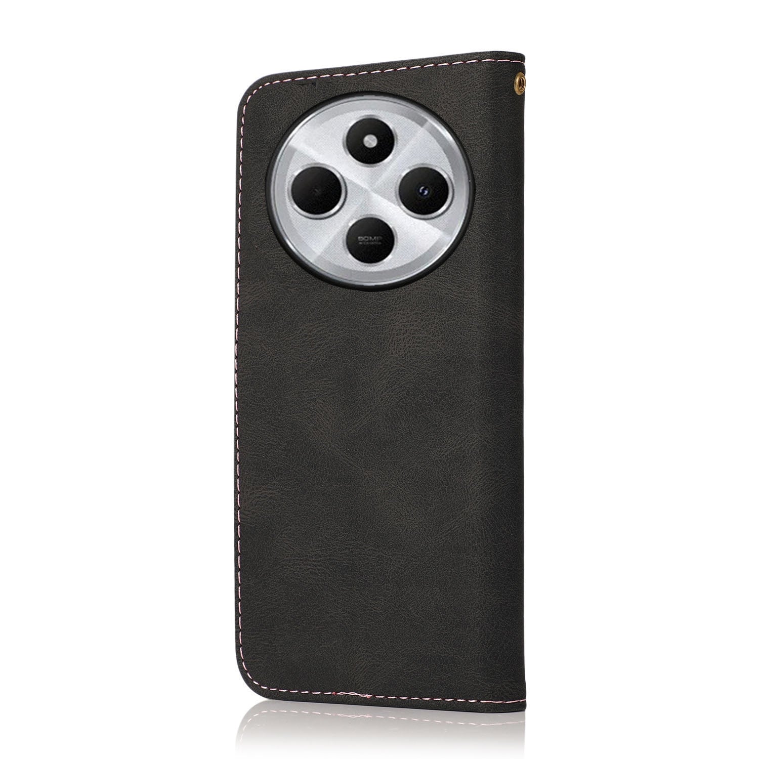 For Redmi 14C 4G Dual-color Stitching Leather Phone Case(Black Rose Gold)