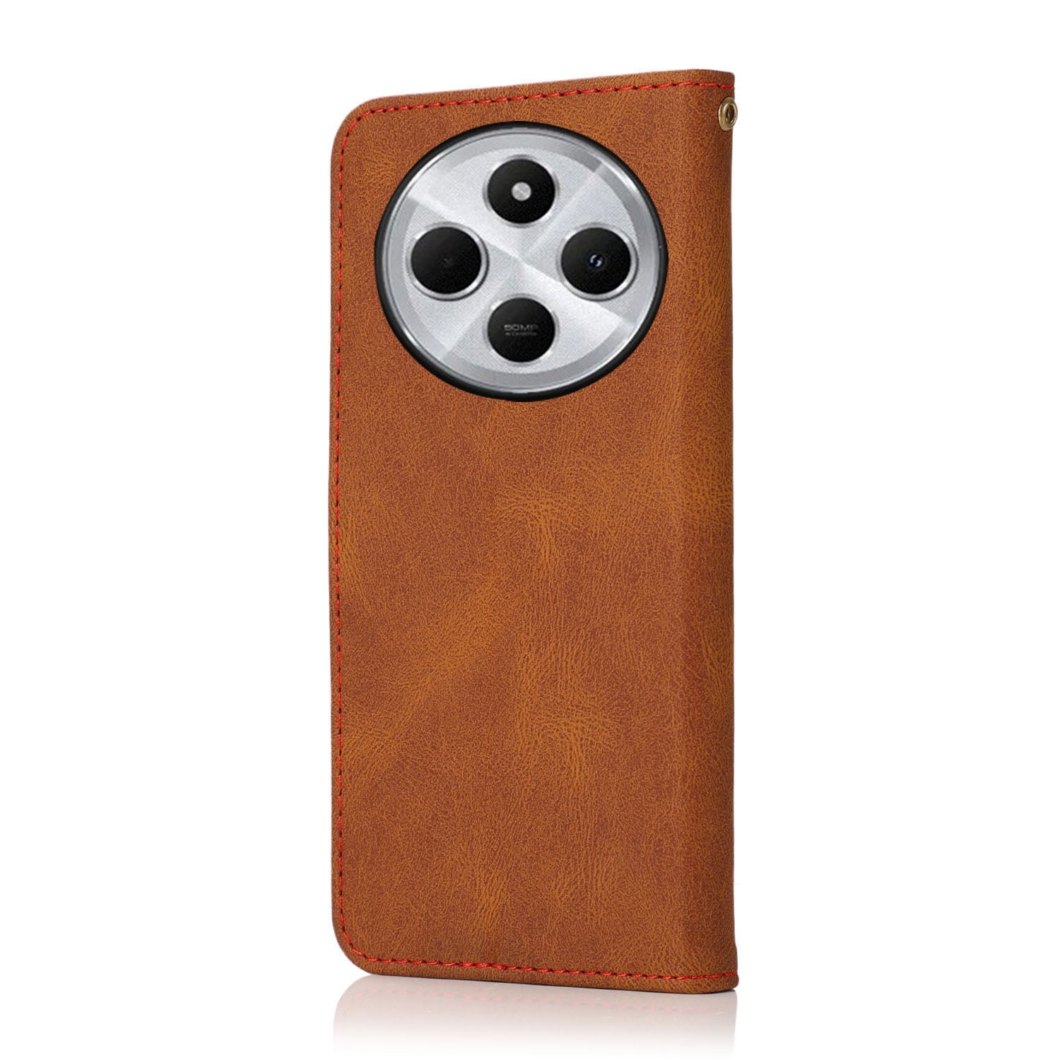 For Redmi 14C 4G Dual-color Stitching Leather Phone Case(Brown Red)