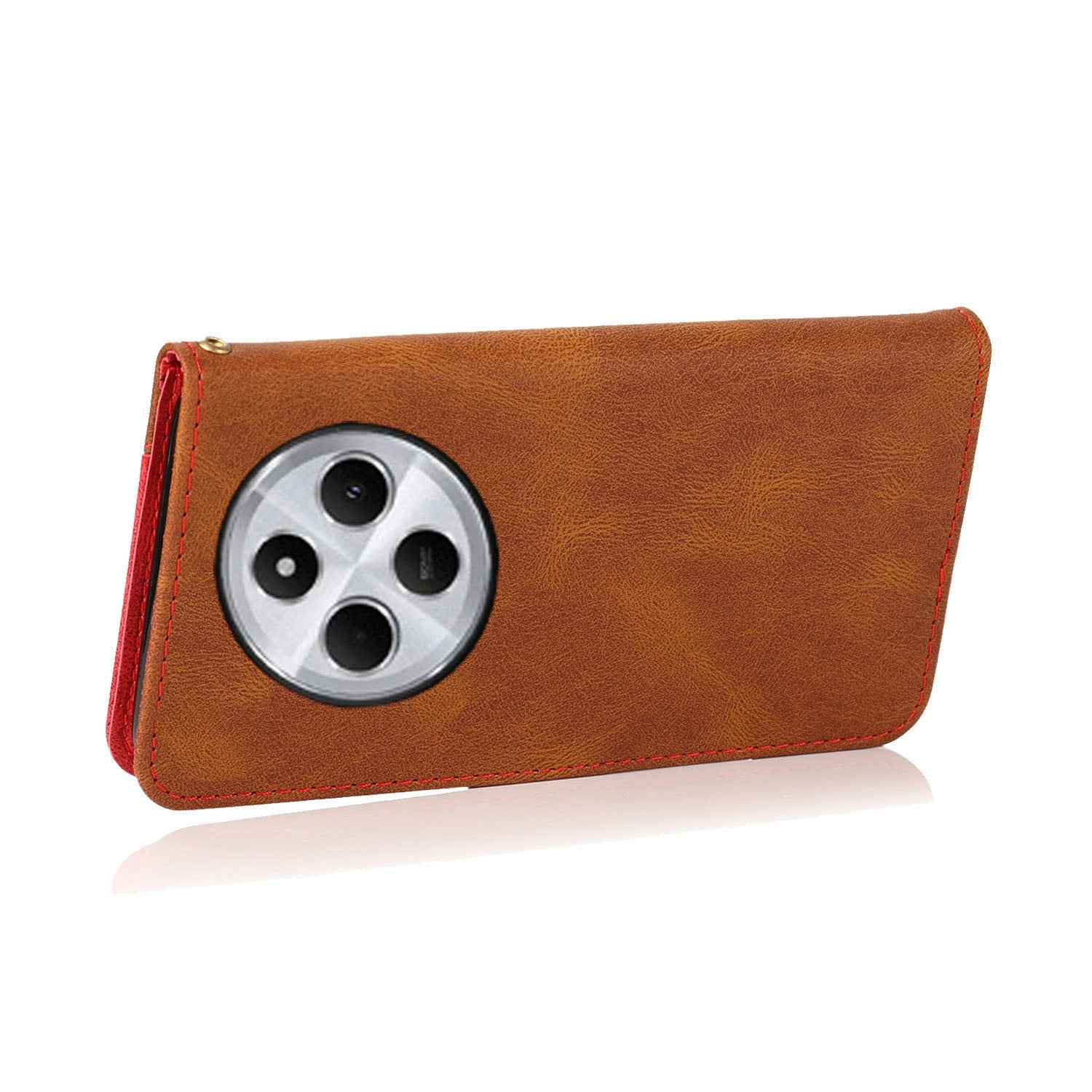 For Redmi 14C 4G Dual-color Stitching Leather Phone Case(Brown Red)