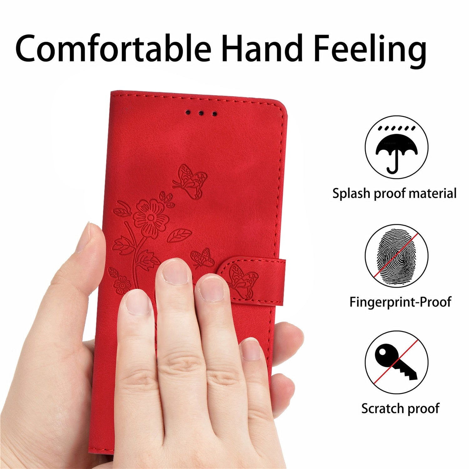 For Redmi 14C 4G Flower Butterfly Embossing Pattern Leather Phone Case(Red)