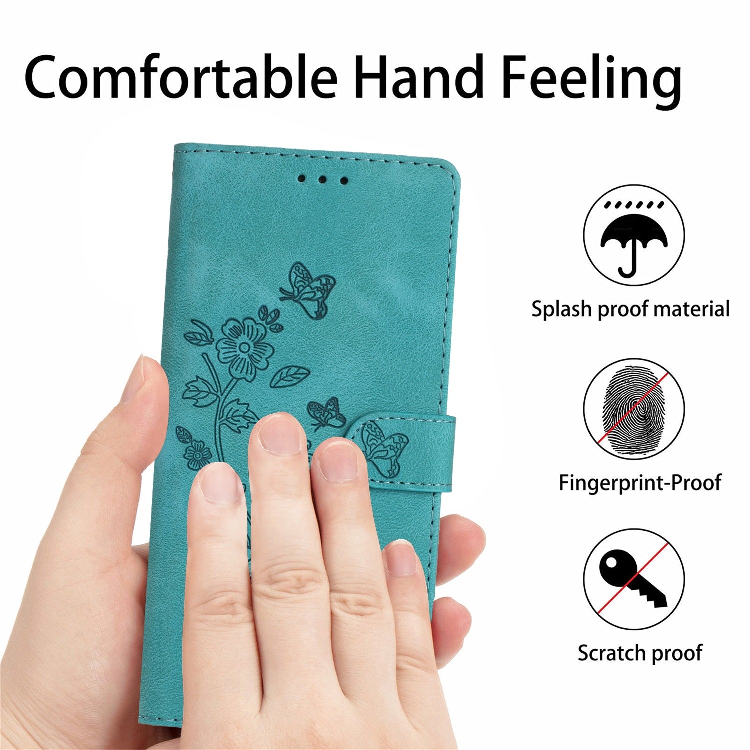 For Redmi 14C 4G Flower Butterfly Embossing Pattern Leather Phone Case(Sky Blue)