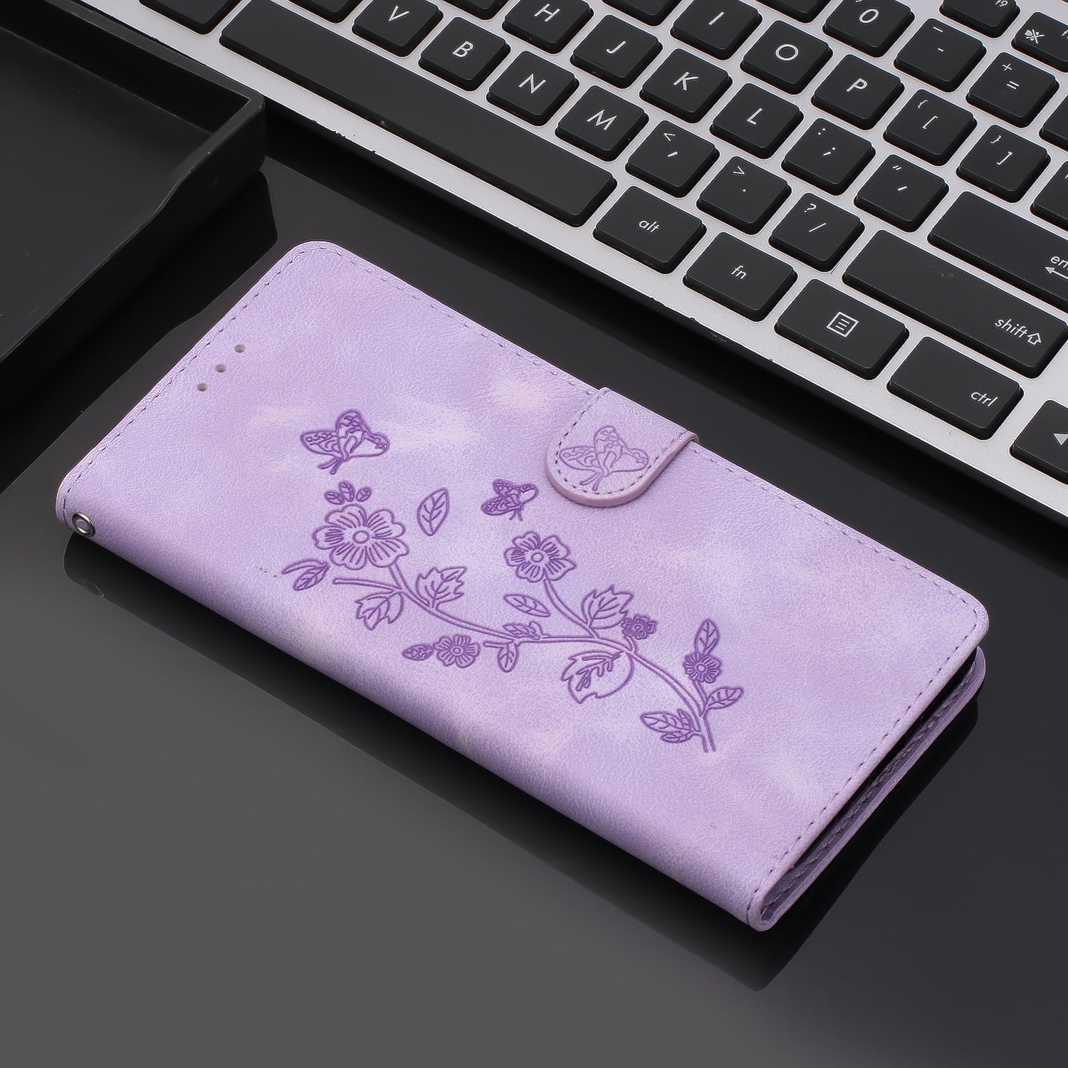 For Redmi 14C 4G Flower Butterfly Embossing Pattern Leather Phone Case(Purple)