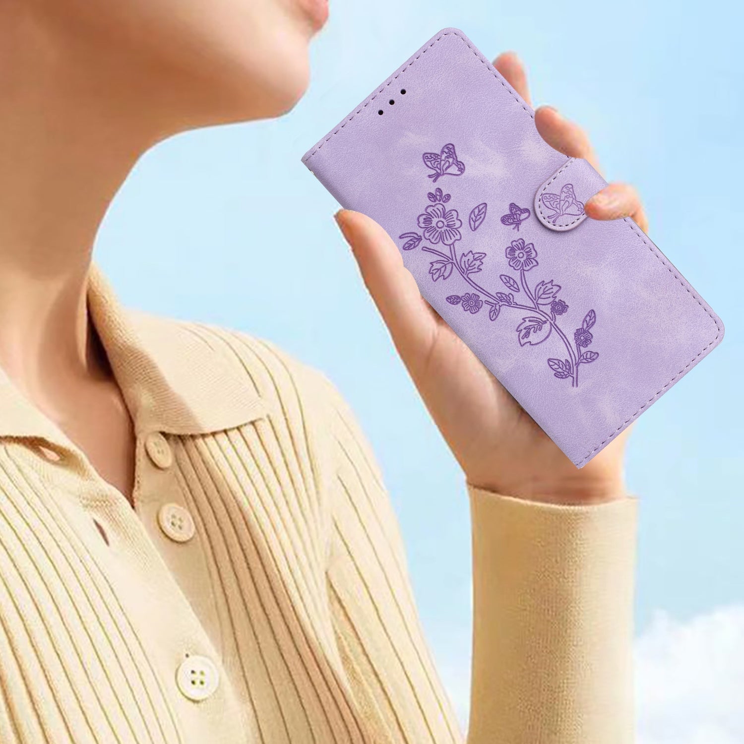 For Redmi 14C 4G Flower Butterfly Embossing Pattern Leather Phone Case(Purple)