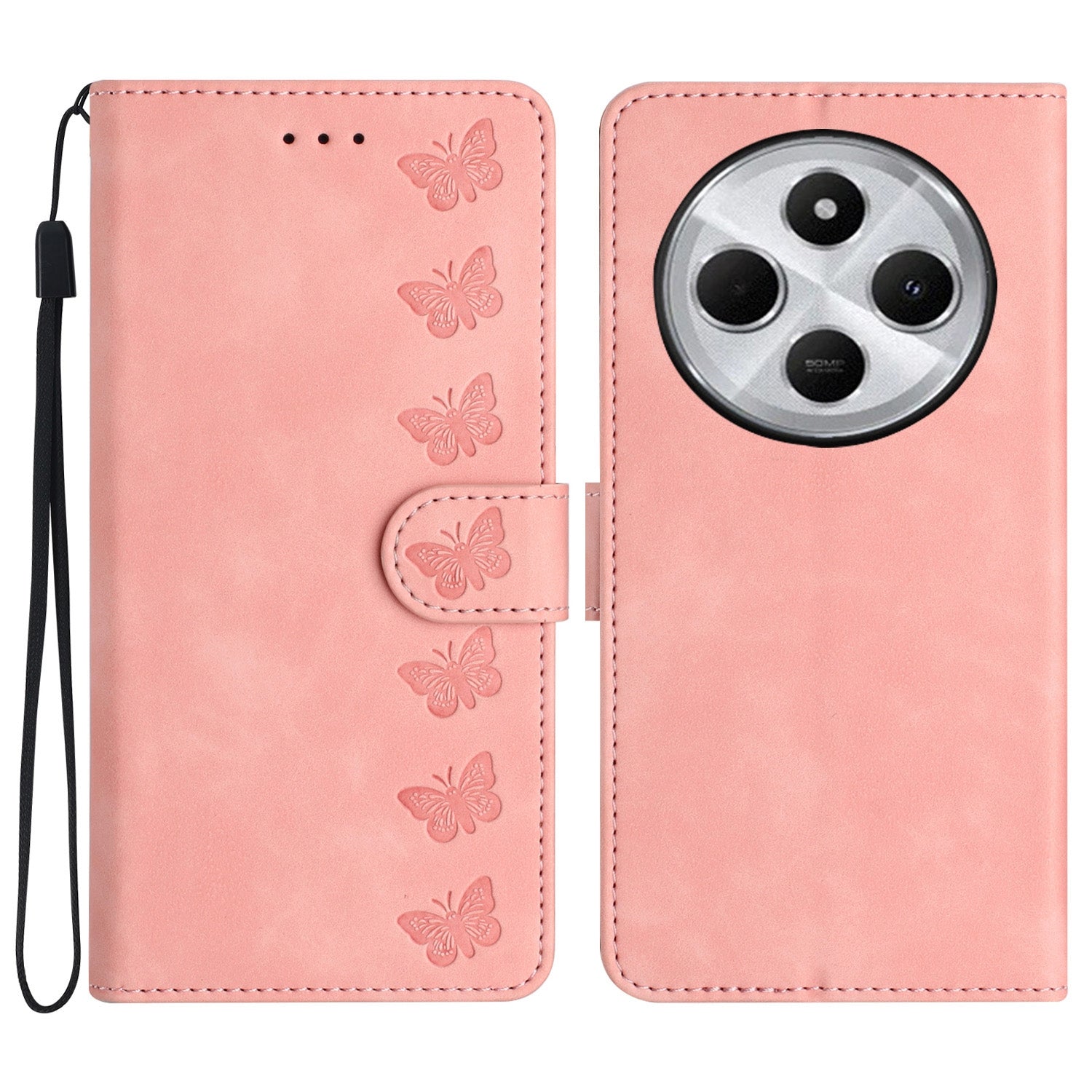 For Redmi 14C 4G Seven Butterflies Embossed Leather Phone Case(Pink)