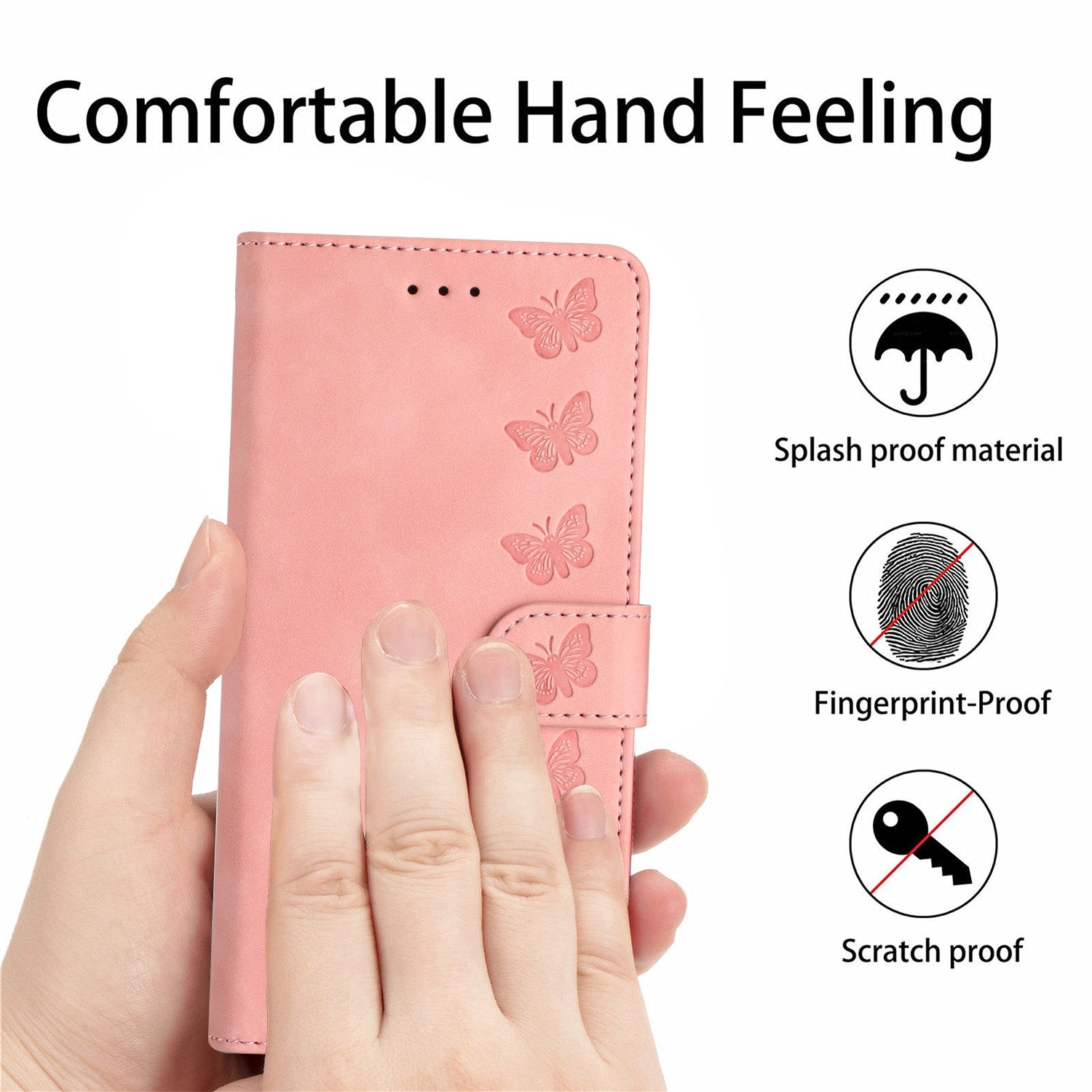 For Redmi 14C 4G Seven Butterflies Embossed Leather Phone Case(Pink)