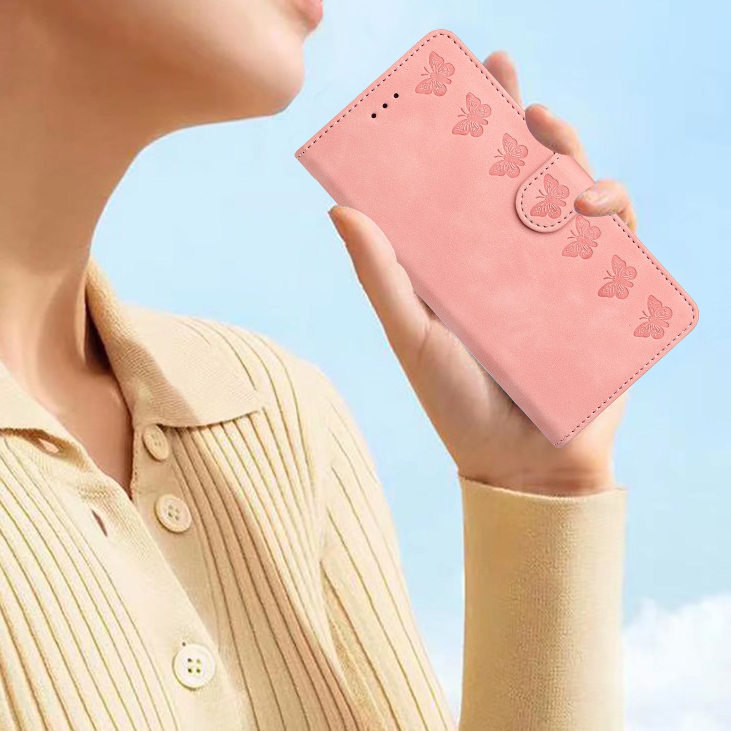 For Redmi 14C 4G Seven Butterflies Embossed Leather Phone Case(Pink)