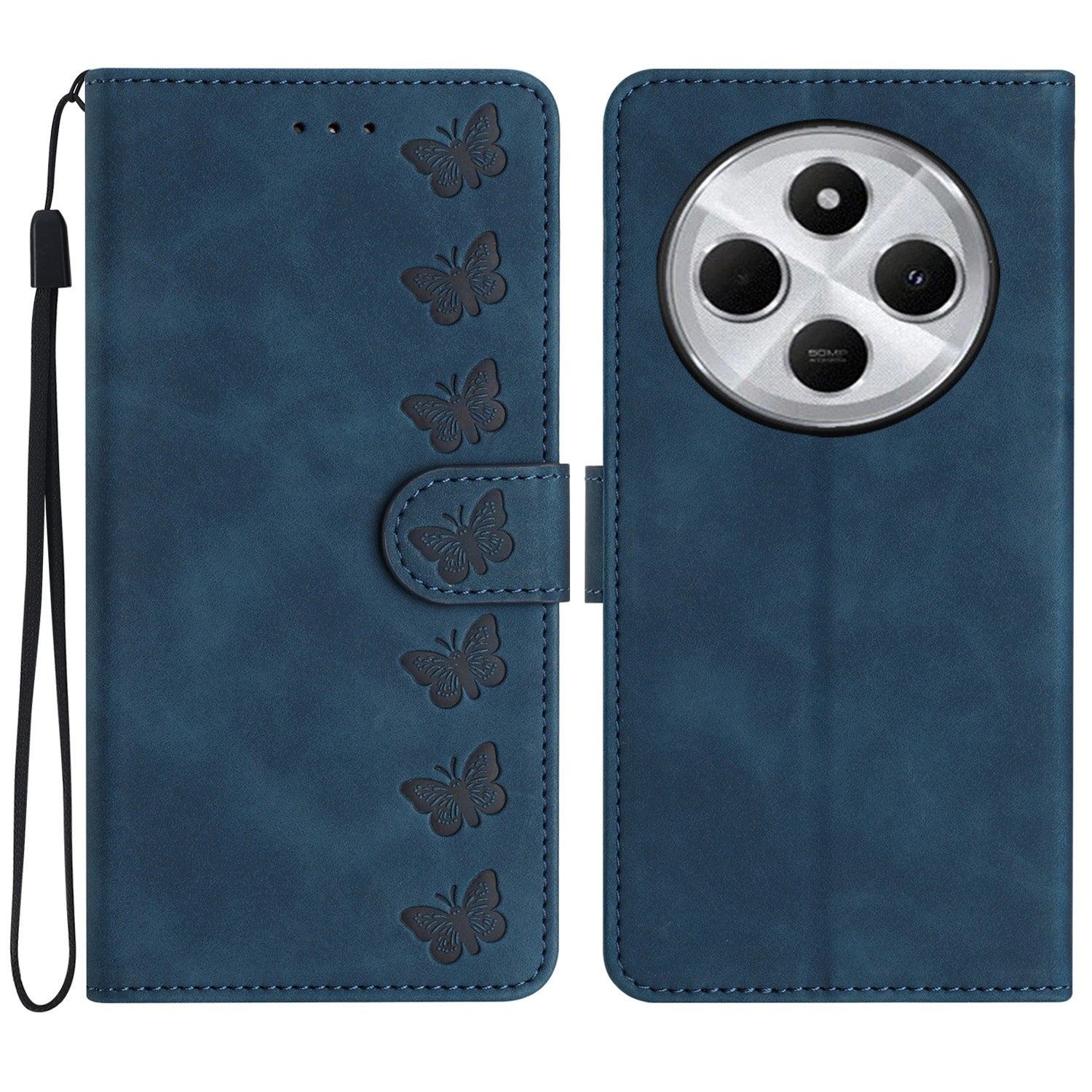 For Redmi 14C 4G Seven Butterflies Embossed Leather Phone Case(Blue)