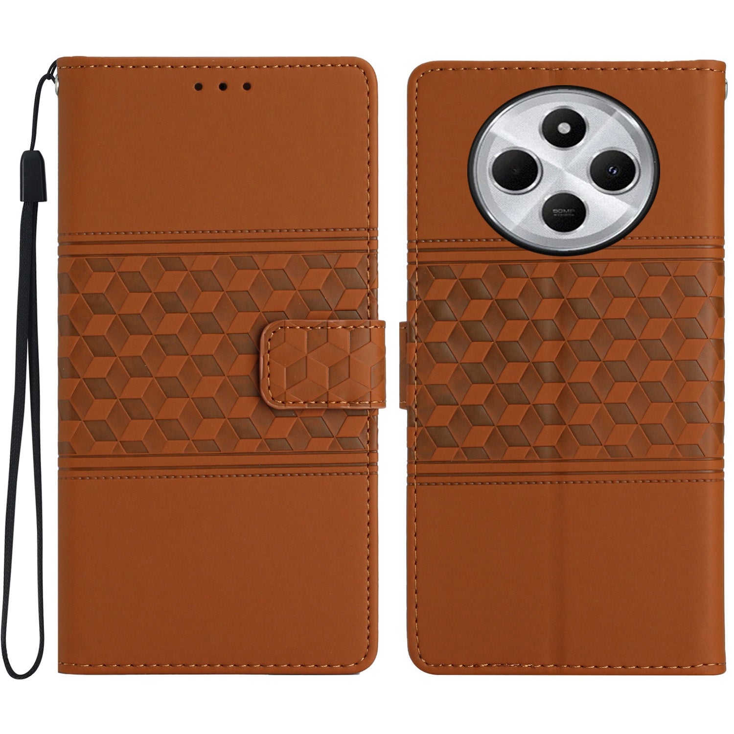 For Redmi 14C 4G Diamond Embossed Skin Feel Leather Phone Case(Brown)