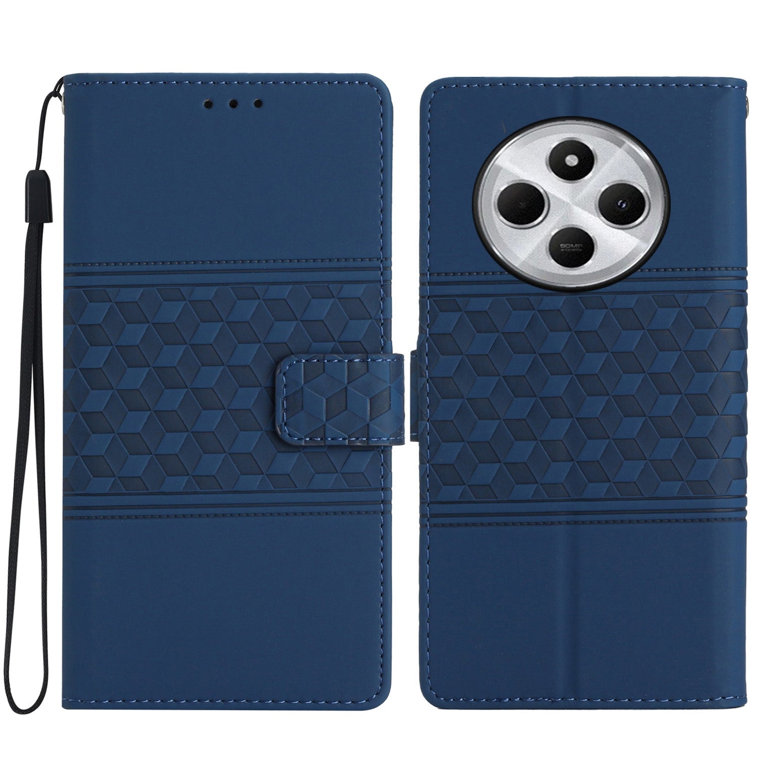 For Redmi 14C 4G Diamond Embossed Skin Feel Leather Phone Case(Dark Blue)