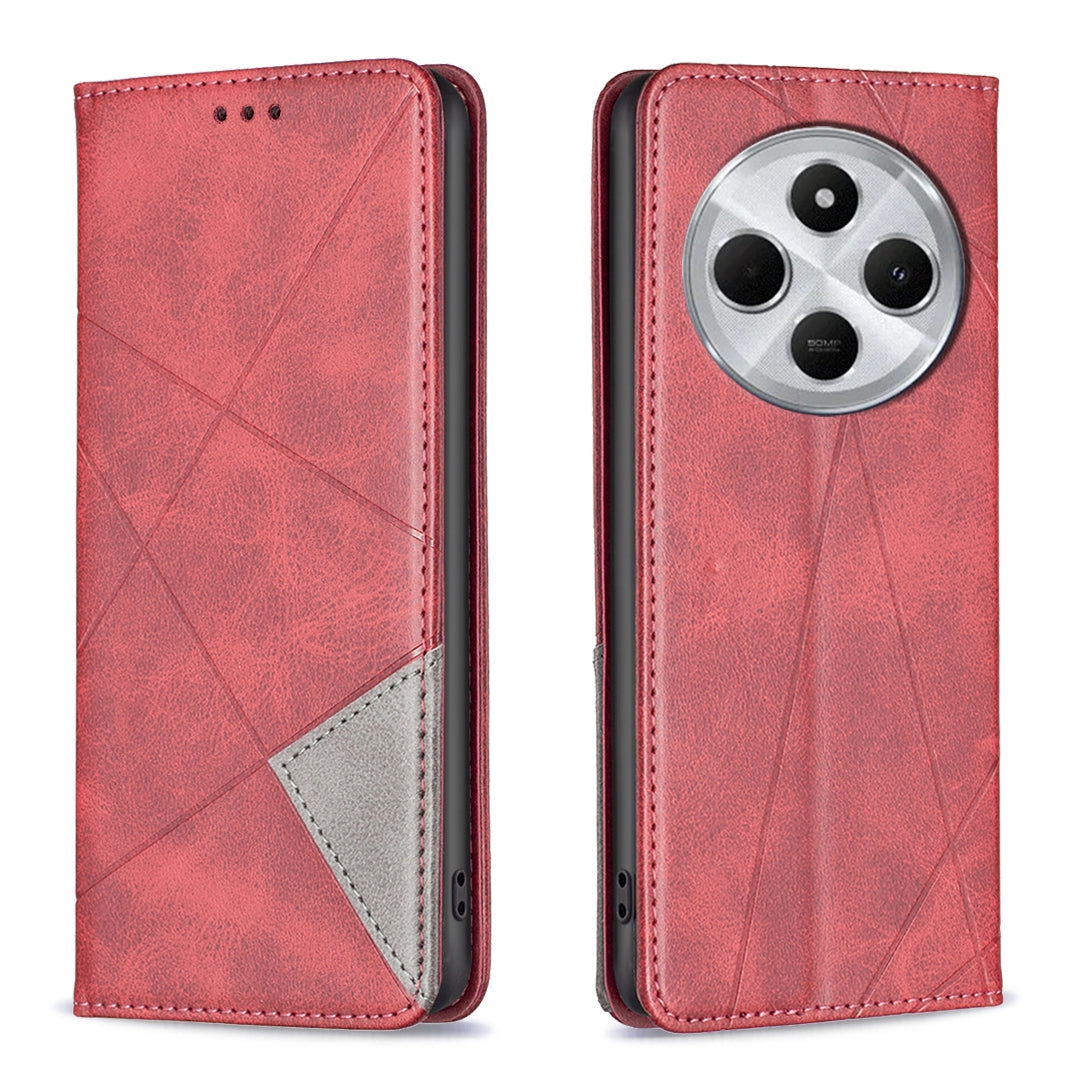 For Redmi 14C 4G Rhombus Texture Magnetic Leather Phone Case(Red)