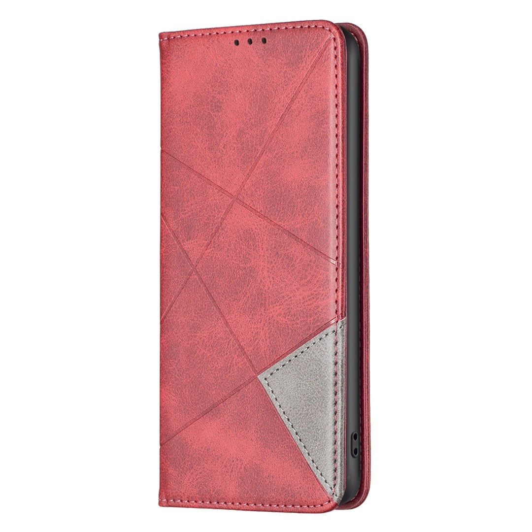 For Redmi 14C 4G Rhombus Texture Magnetic Leather Phone Case(Red)