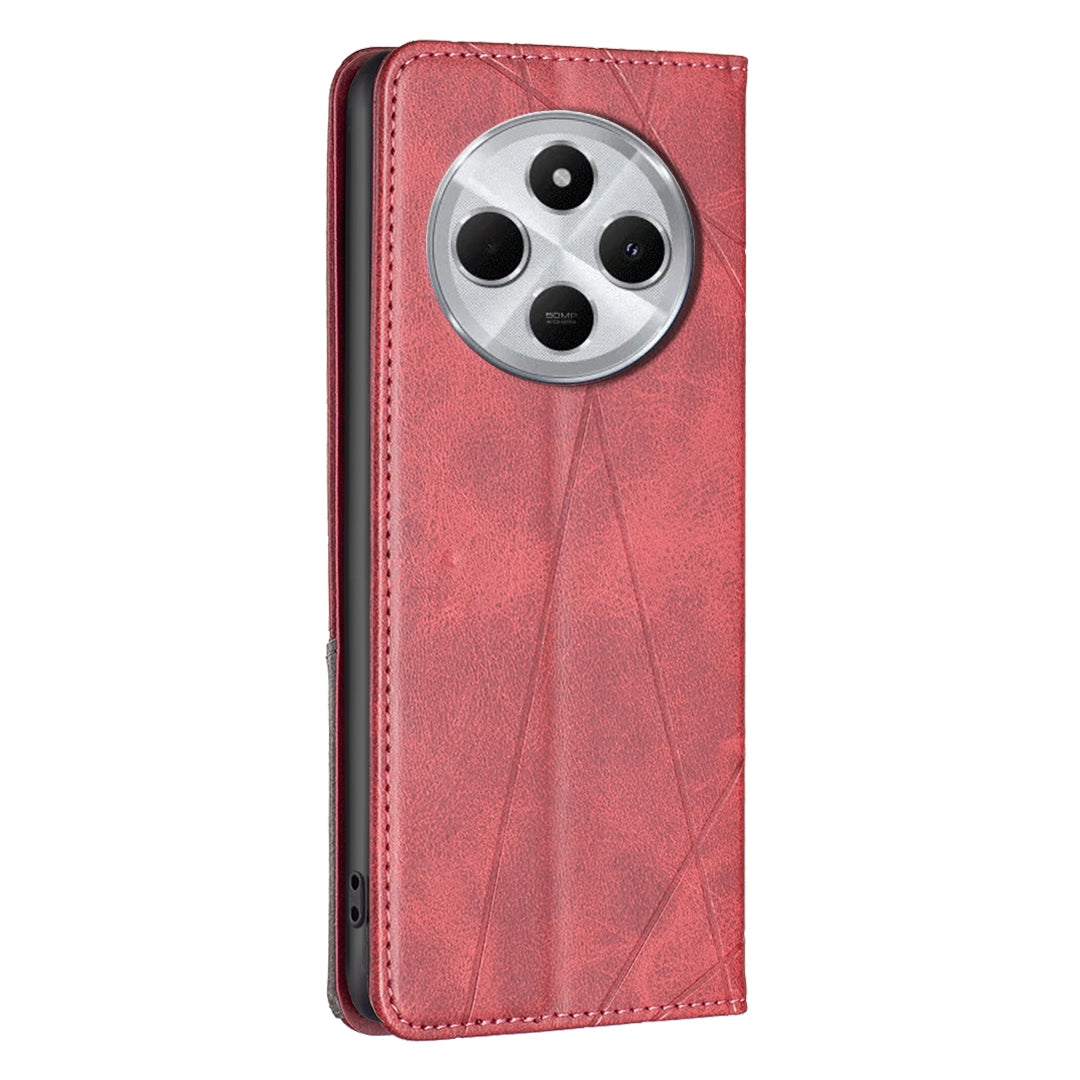 For Redmi 14C 4G Rhombus Texture Magnetic Leather Phone Case(Red)