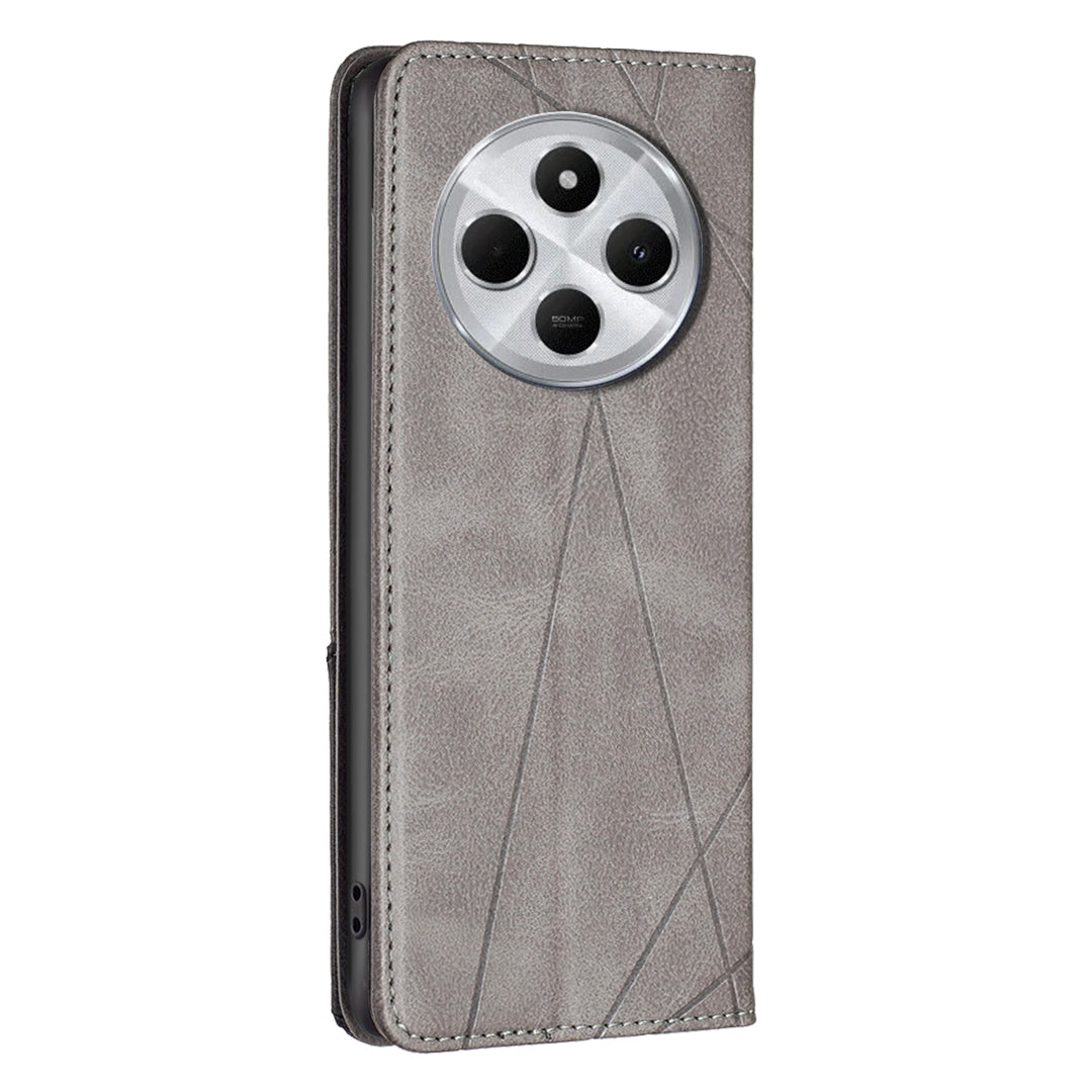 For Redmi 14C 4G Rhombus Texture Magnetic Leather Phone Case(Grey)