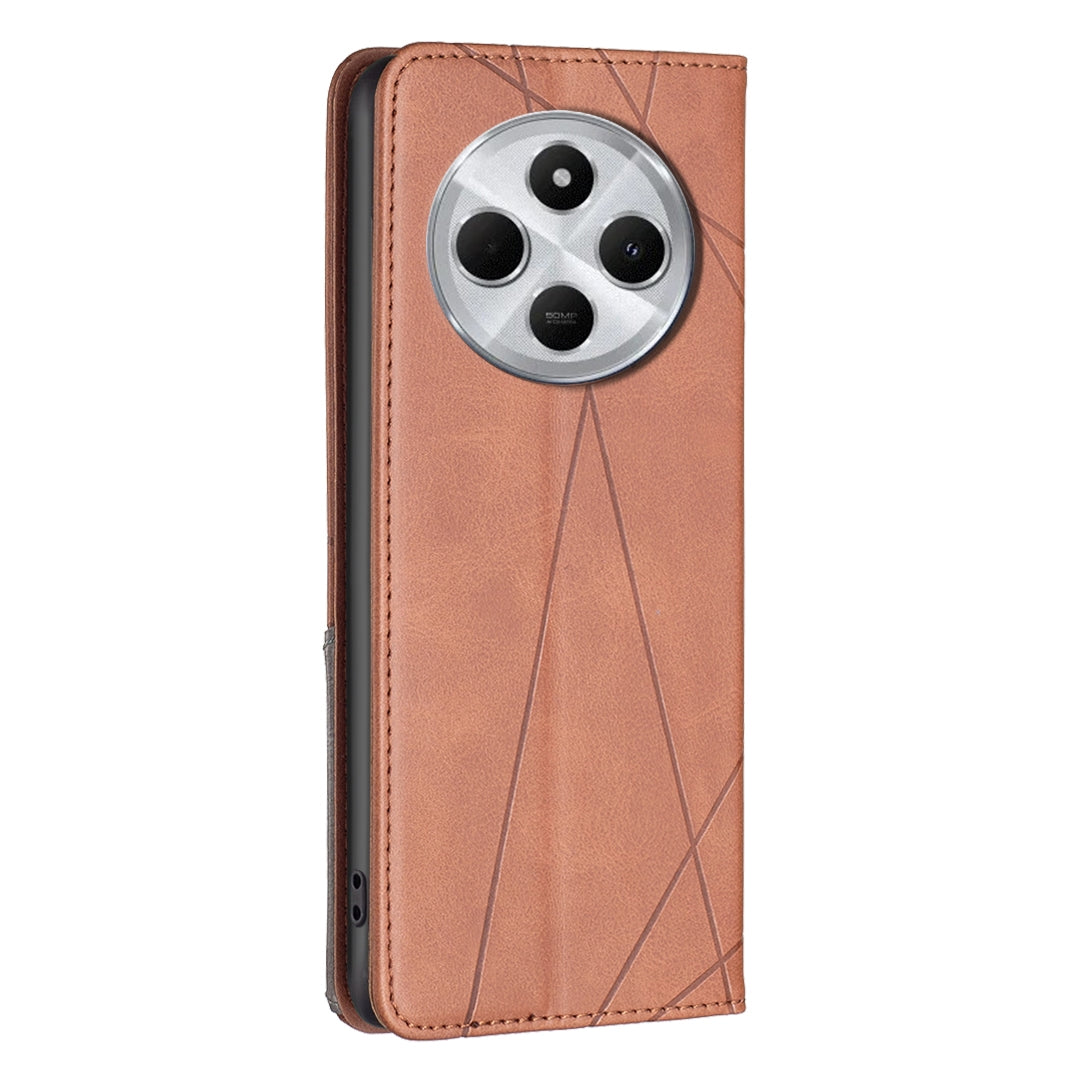 For Redmi 14C 4G Rhombus Texture Magnetic Leather Phone Case(Brown)