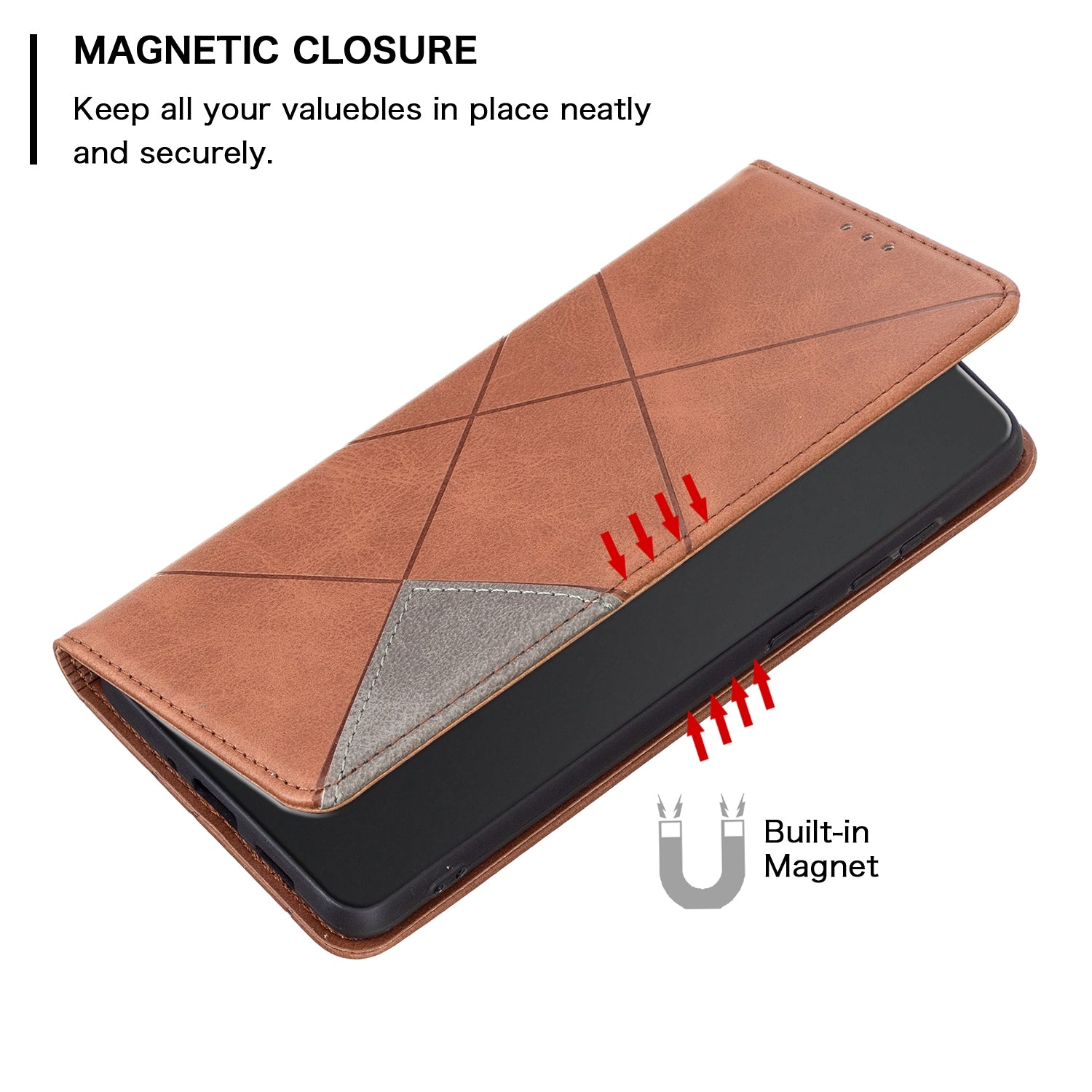 For Redmi 14C 4G Rhombus Texture Magnetic Leather Phone Case(Brown)