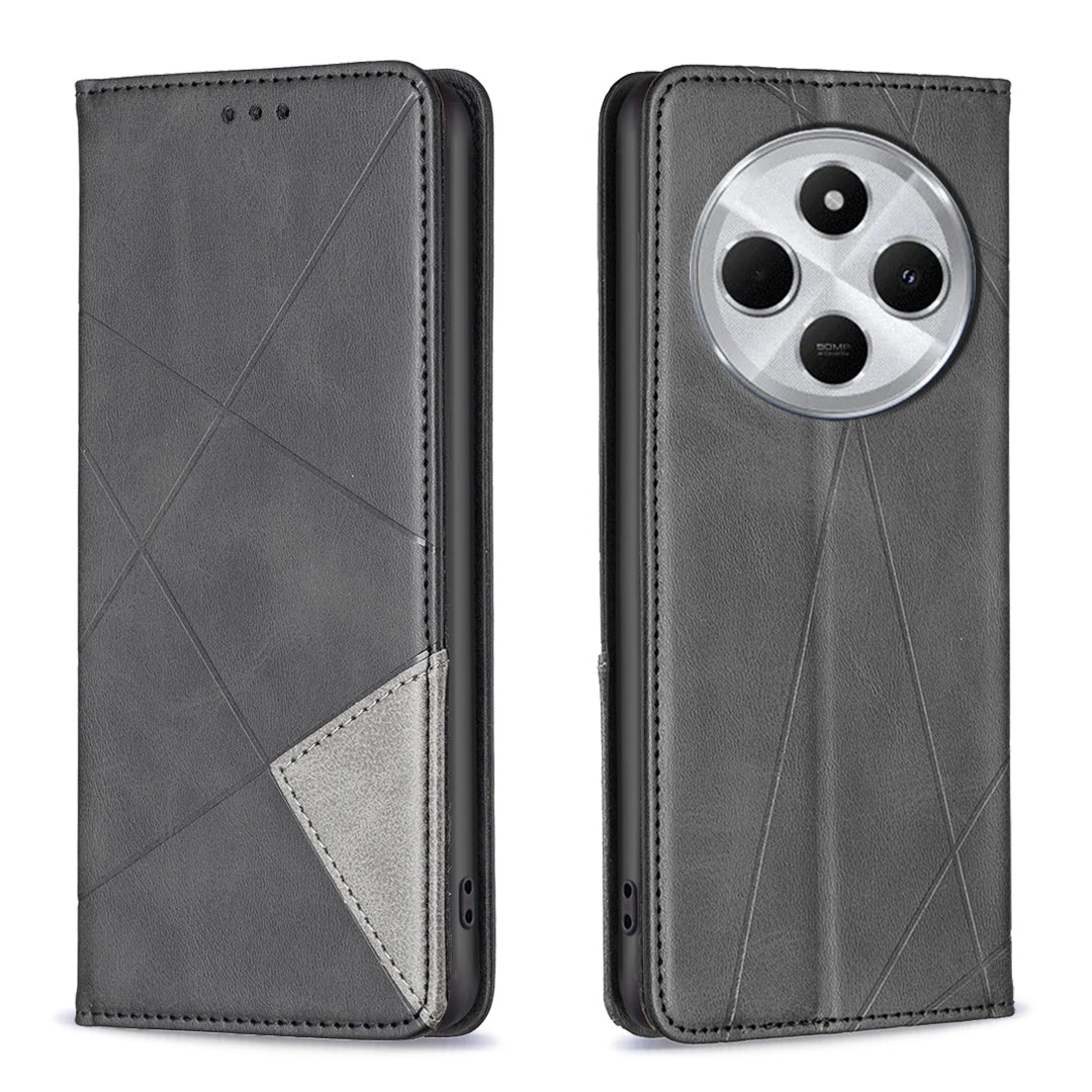 For Redmi 14C 4G Rhombus Texture Magnetic Leather Phone Case(Black)