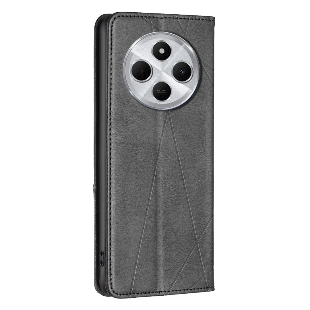 For Redmi 14C 4G Rhombus Texture Magnetic Leather Phone Case(Black)