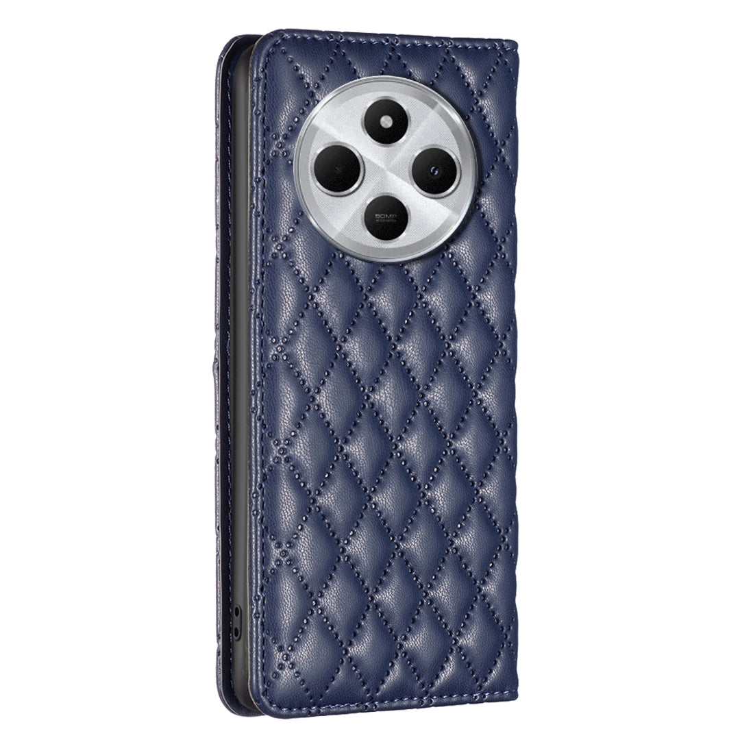 For Redmi 14C 4G Diamond Lattice Magnetic Leather Flip Phone Case(Blue)