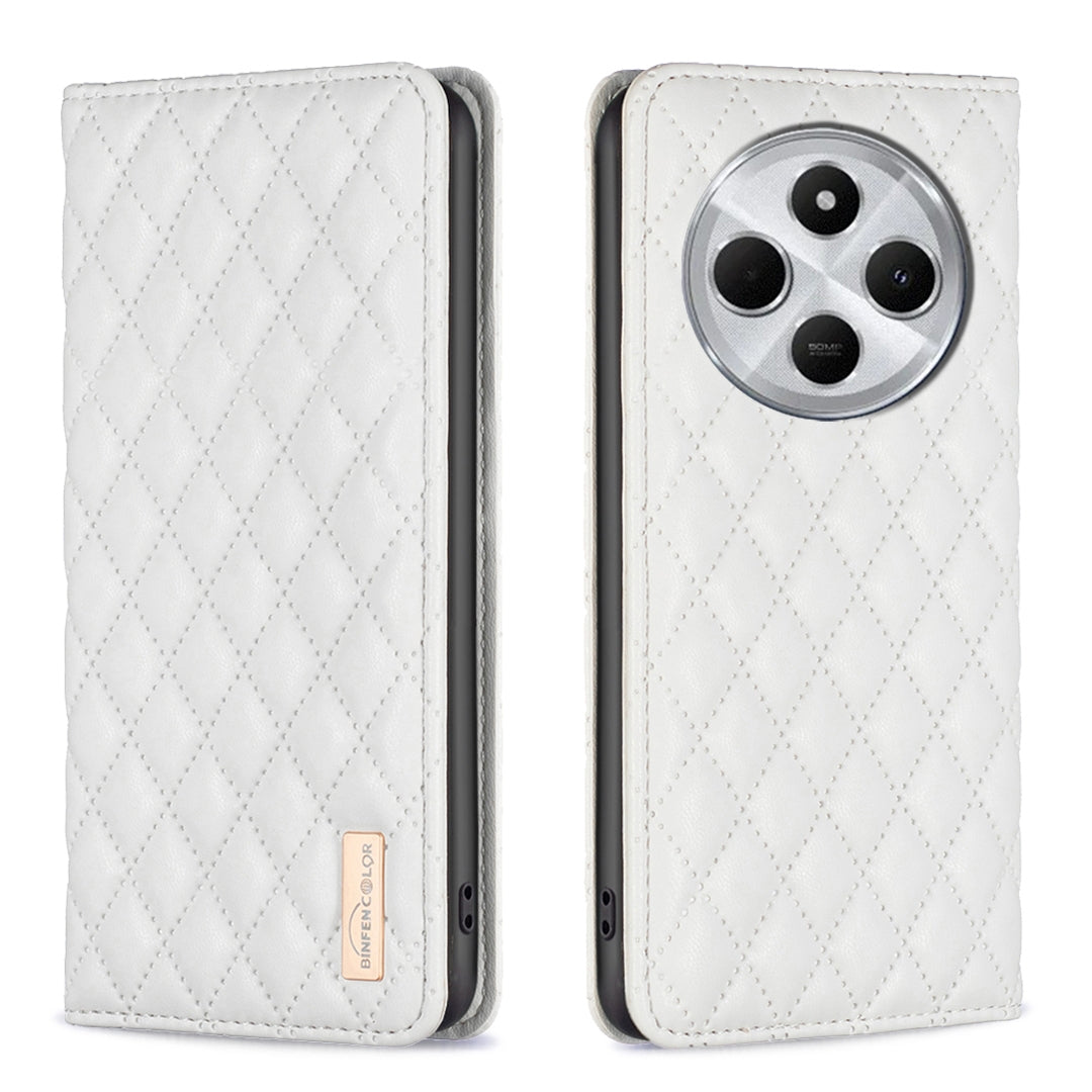 For Redmi 14C 4G Diamond Lattice Magnetic Leather Flip Phone Case(White)