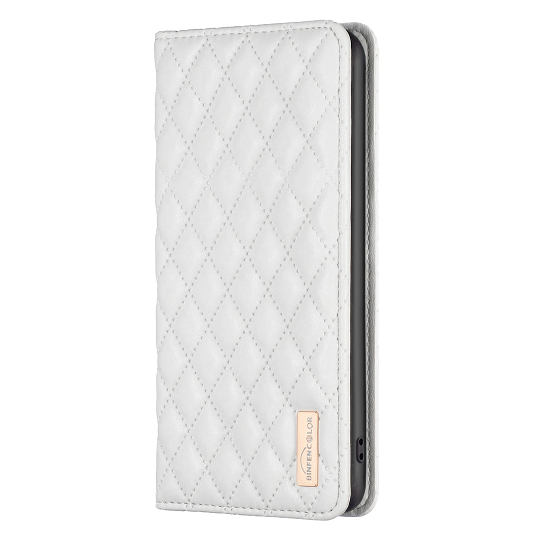 For Redmi 14C 4G Diamond Lattice Magnetic Leather Flip Phone Case(White)