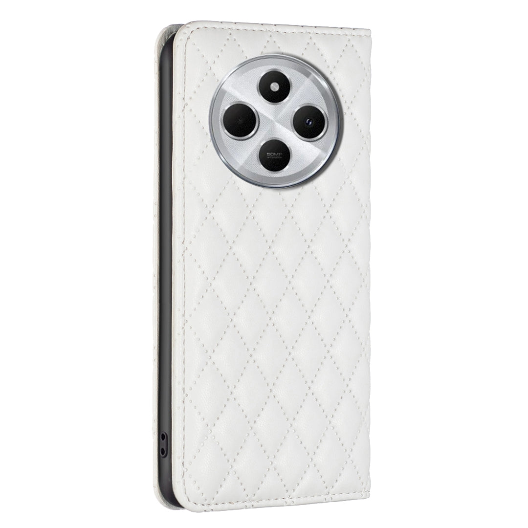 For Redmi 14C 4G Diamond Lattice Magnetic Leather Flip Phone Case(White)