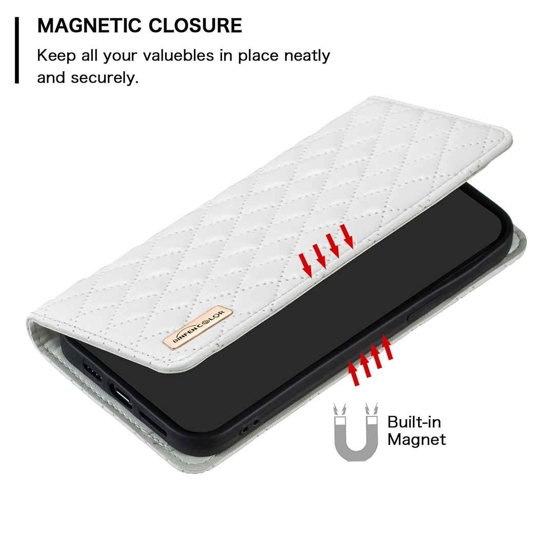 For Redmi 14C 4G Diamond Lattice Magnetic Leather Flip Phone Case(White)