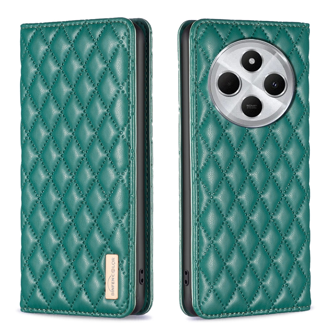 For Redmi 14C 4G Diamond Lattice Magnetic Leather Flip Phone Case(Green)