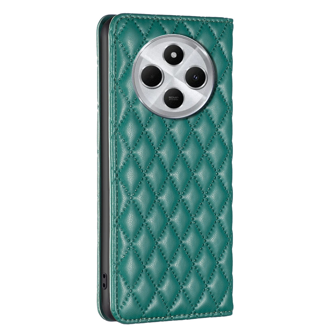 For Redmi 14C 4G Diamond Lattice Magnetic Leather Flip Phone Case(Green)