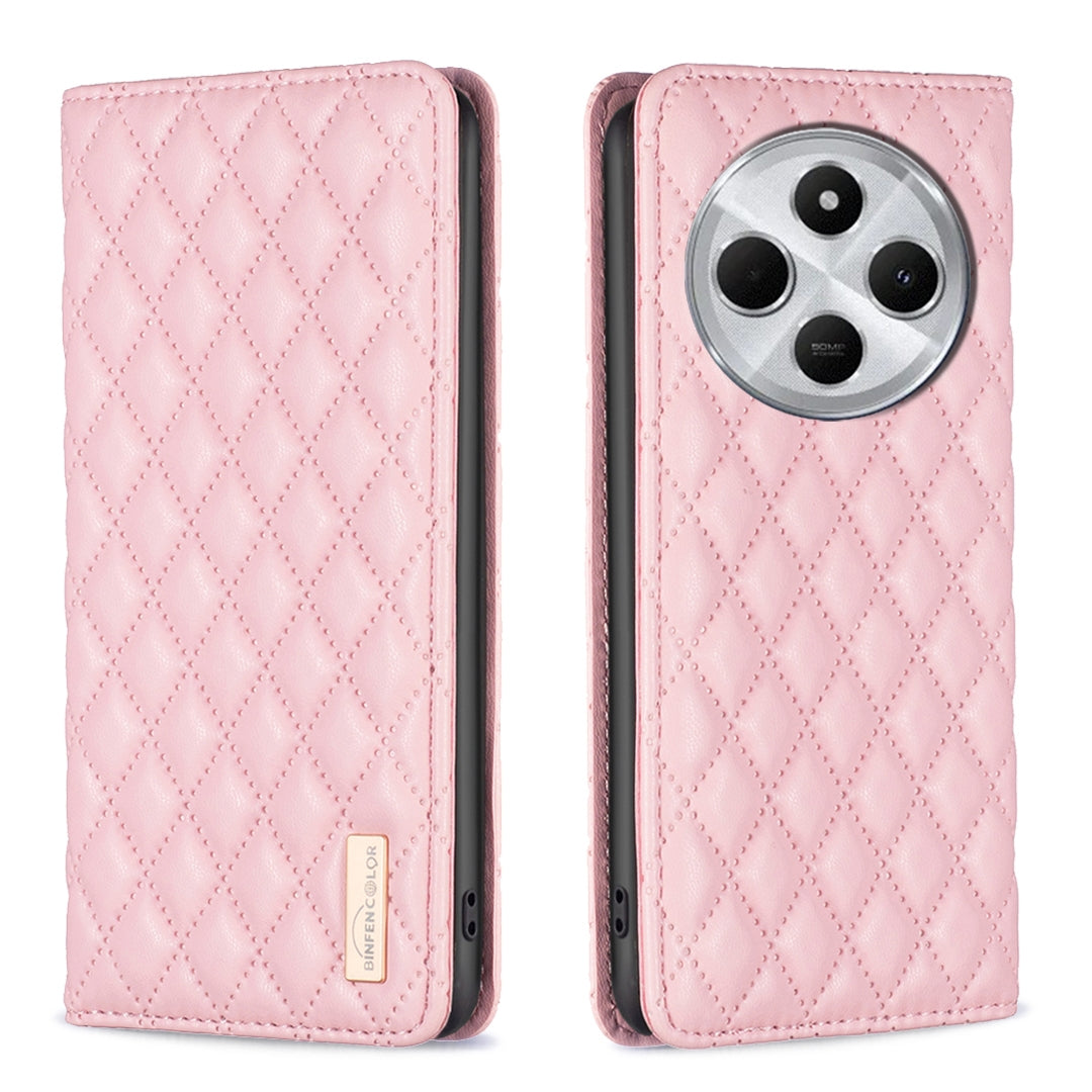 For Redmi 14C 4G Diamond Lattice Magnetic Leather Flip Phone Case(Pink)