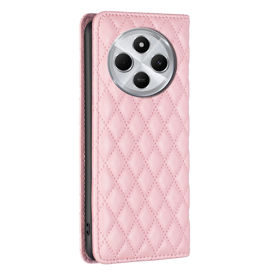 For Redmi 14C 4G Diamond Lattice Magnetic Leather Flip Phone Case(Pink)