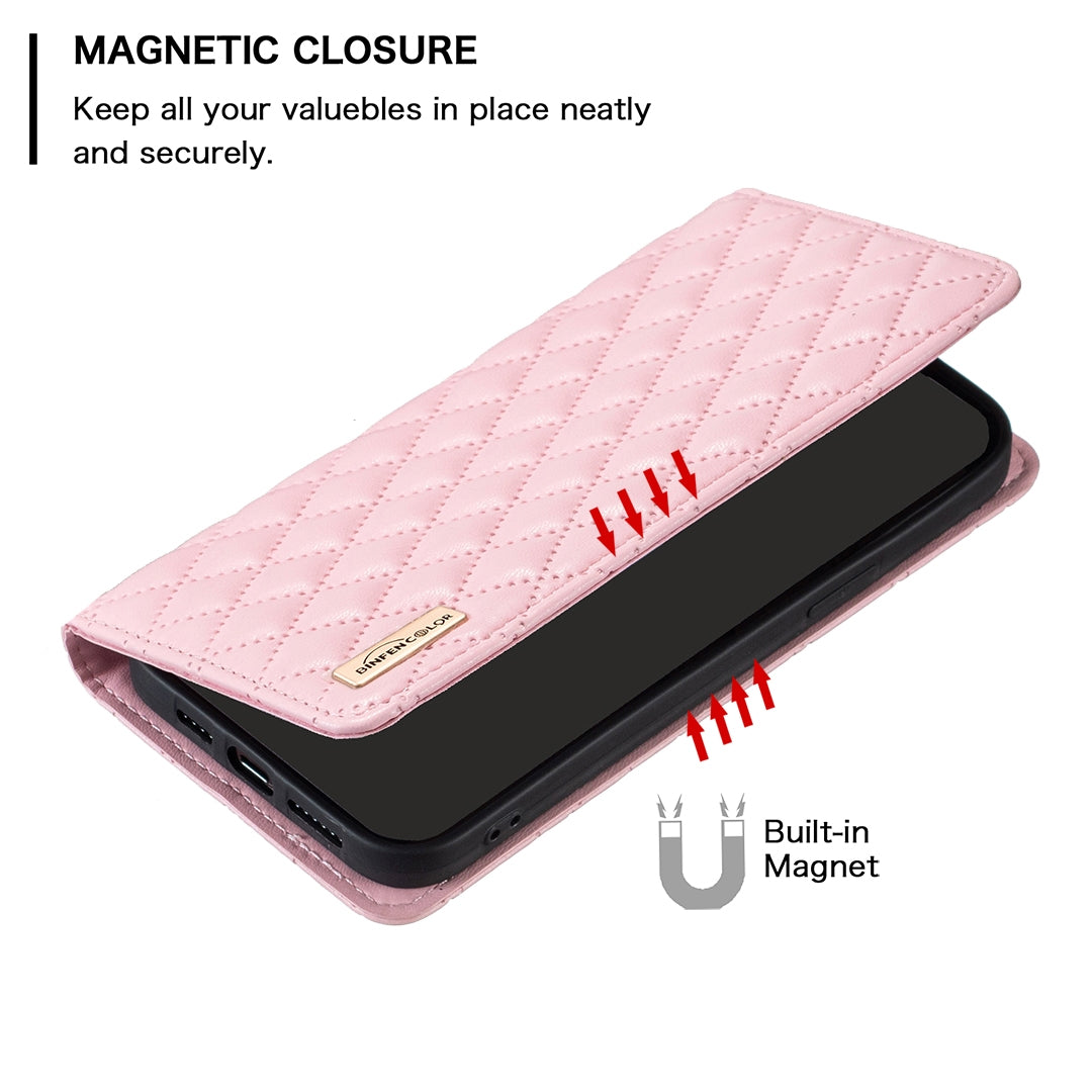 For Redmi 14C 4G Diamond Lattice Magnetic Leather Flip Phone Case(Pink)