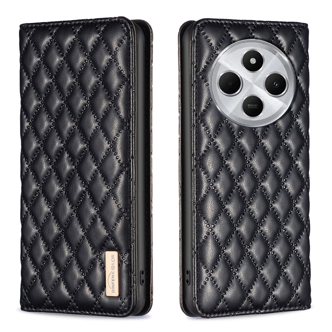 For Redmi 14C 4G Diamond Lattice Magnetic Leather Flip Phone Case(Black)