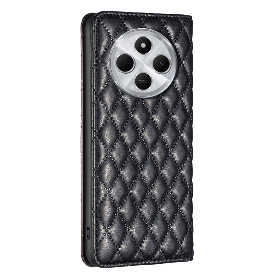 For Redmi 14C 4G Diamond Lattice Magnetic Leather Flip Phone Case(Black)