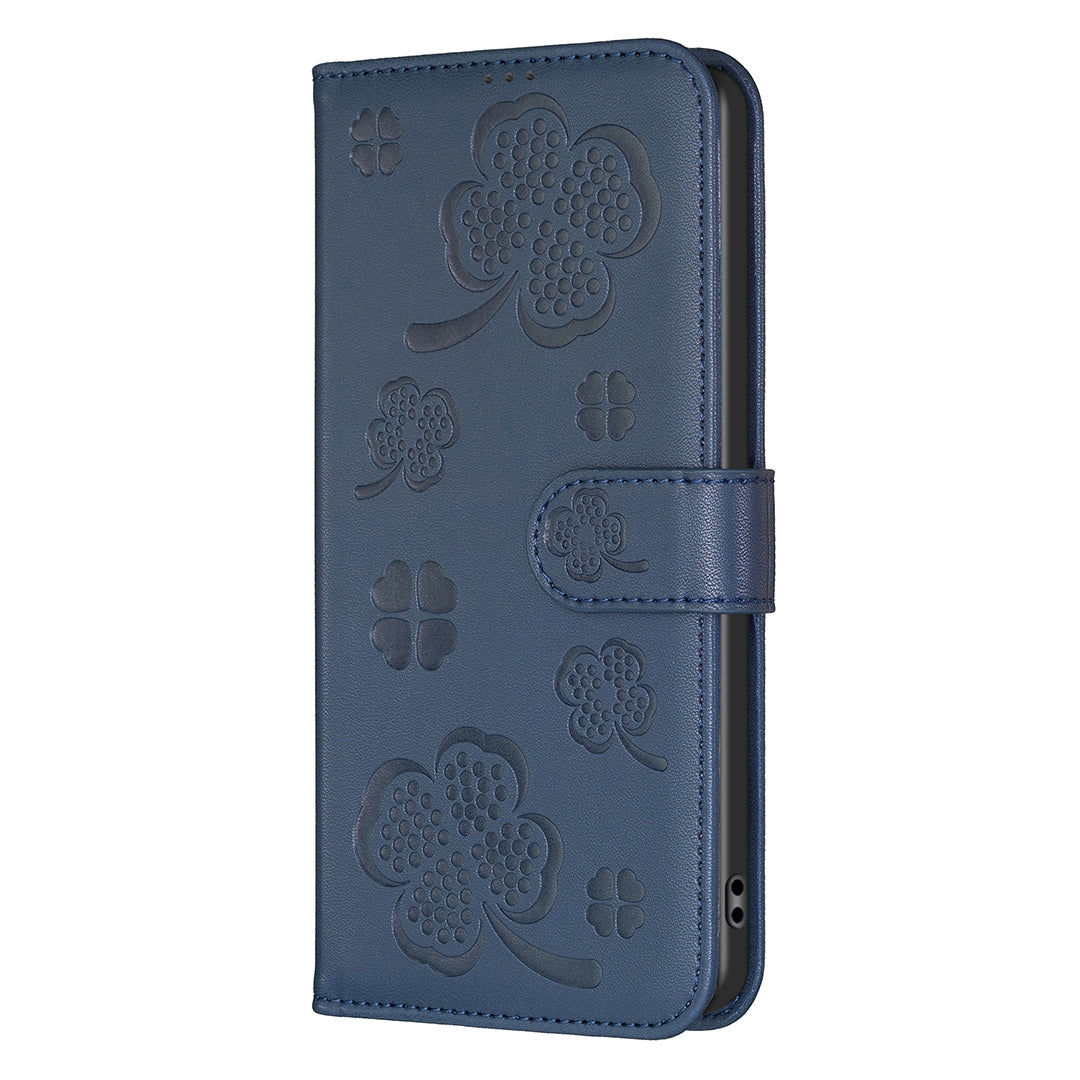 For Redmi 14C 4G Four-leaf Embossed Leather Phone Case(Blue)