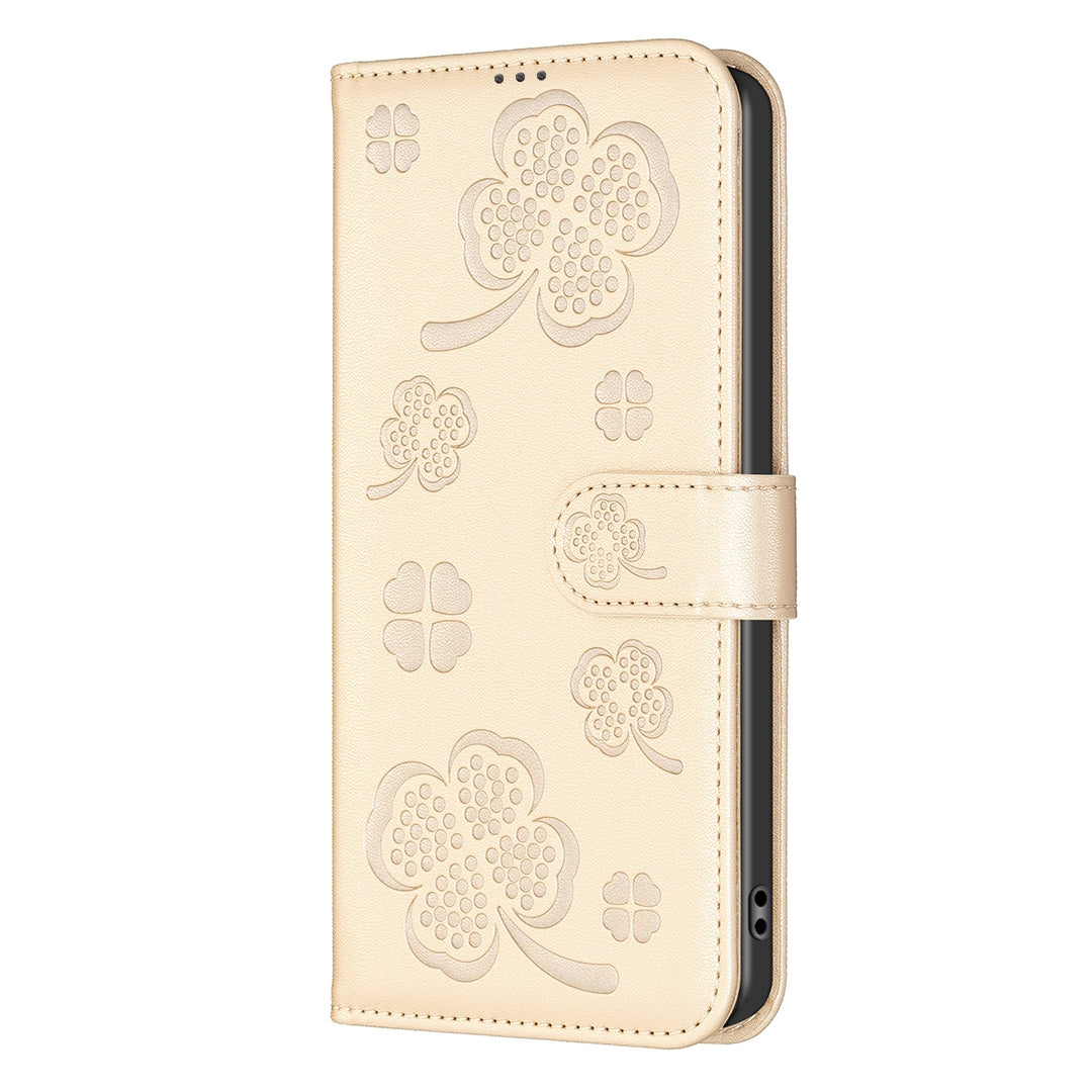 For Redmi 14C 4G Four-leaf Embossed Leather Phone Case(Gold)