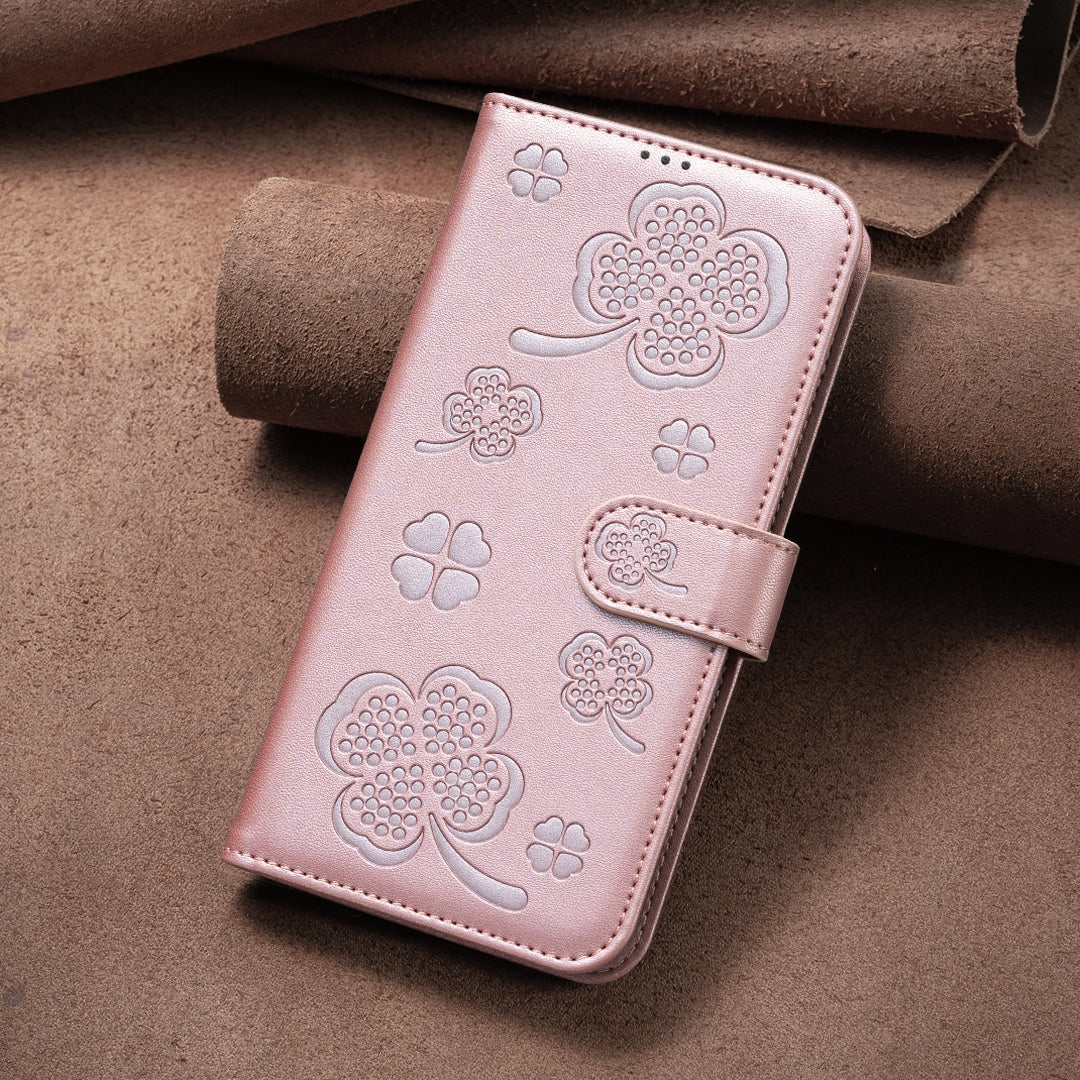 For Redmi 14C 4G Four-leaf Embossed Leather Phone Case(Pink)