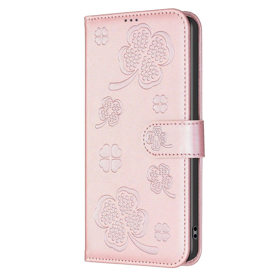 For Redmi 14C 4G Four-leaf Embossed Leather Phone Case(Pink)