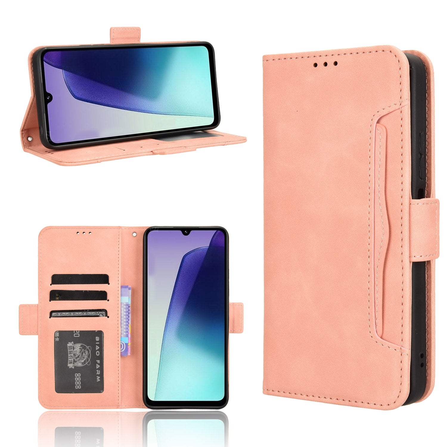 For Redmi 14C 4G Skin Feel Calf Texture Card Slots Leather Phone Case(Pink)