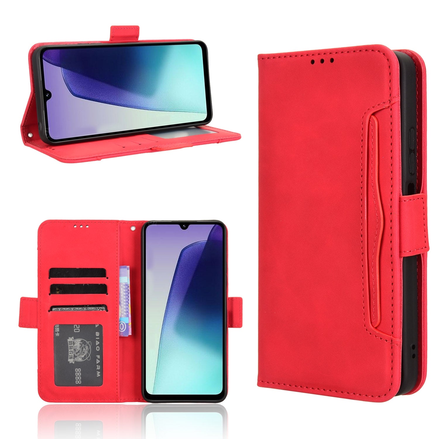 For Redmi 14C 4G Skin Feel Calf Texture Card Slots Leather Phone Case(Red)