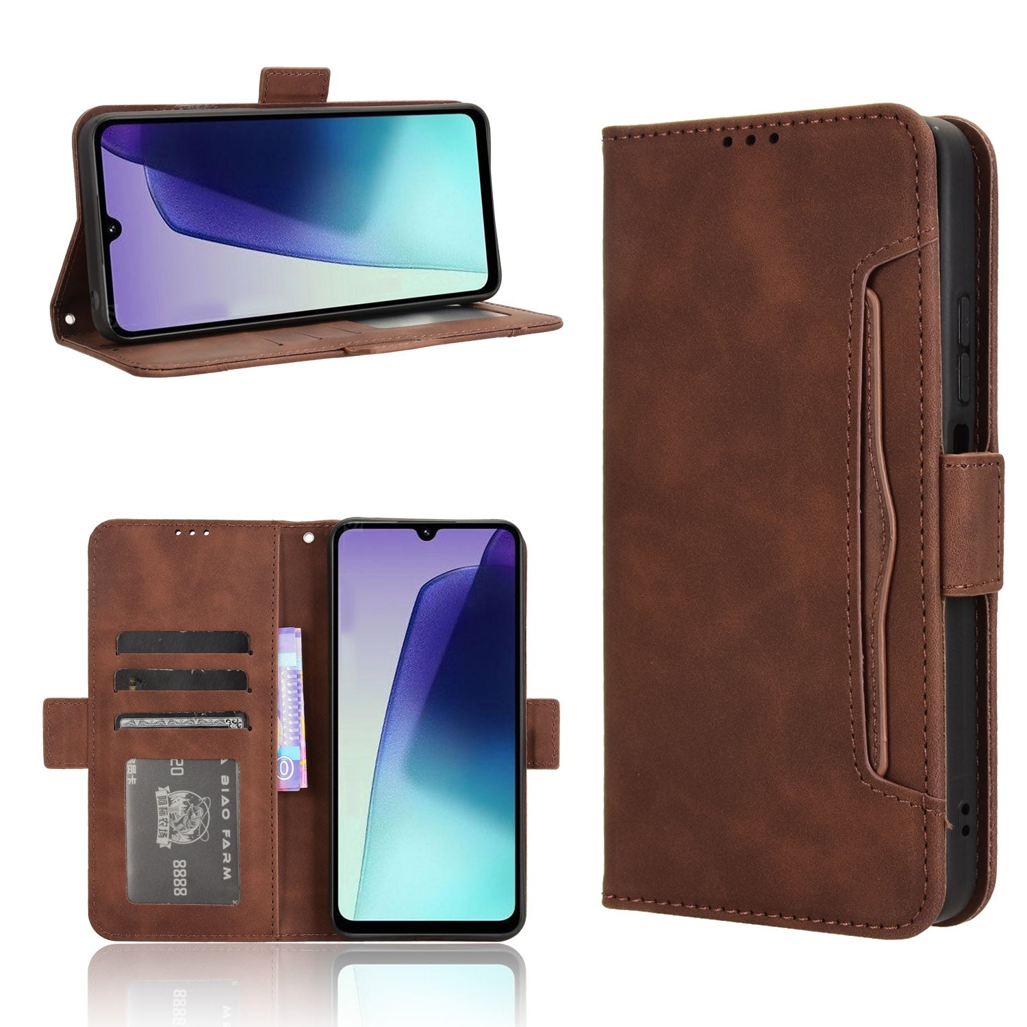 For Redmi 14C 4G Skin Feel Calf Texture Card Slots Leather Phone Case(Brown)