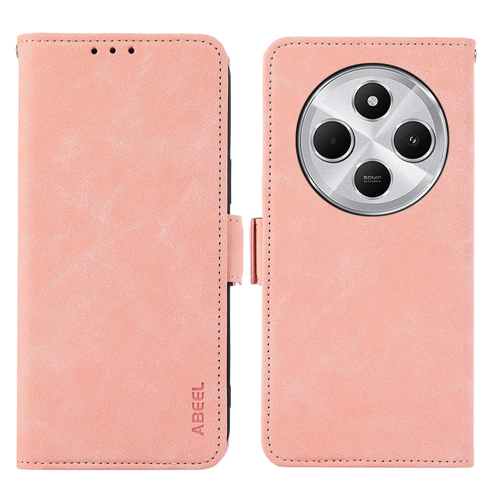 For Redmi 14C 4G ABEEL Frosted Magnetic RFID Leather Phone Case(Pink)