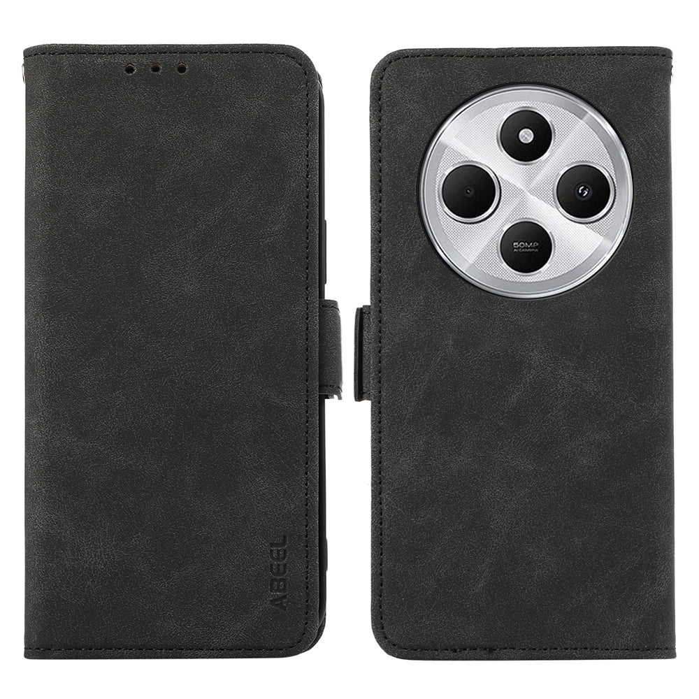 For Redmi 14C 4G ABEEL Frosted Magnetic RFID Leather Phone Case(Black)