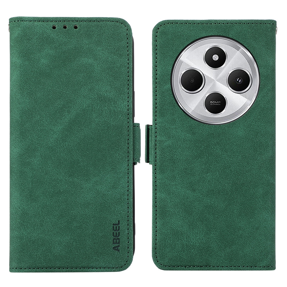 For Redmi 14C 4G ABEEL Frosted Magnetic RFID Leather Phone Case(Green)