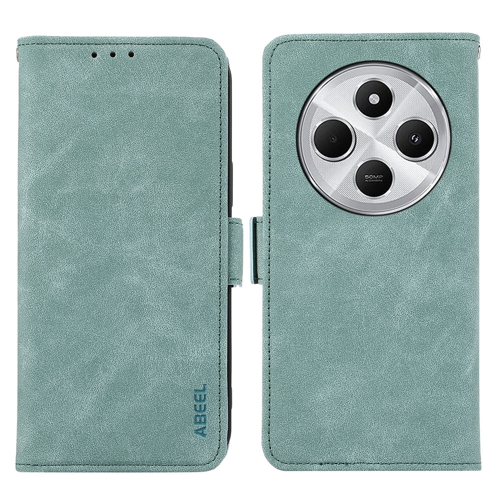 For Redmi 14C 4G ABEEL Frosted Magnetic RFID Leather Phone Case(Cyan)