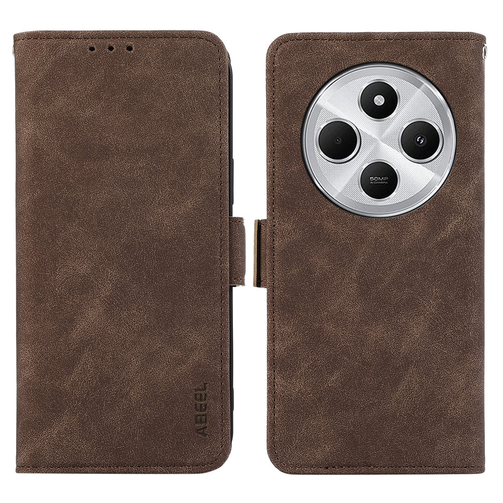 For Redmi 14C 4G ABEEL Frosted Magnetic RFID Leather Phone Case(Brown)