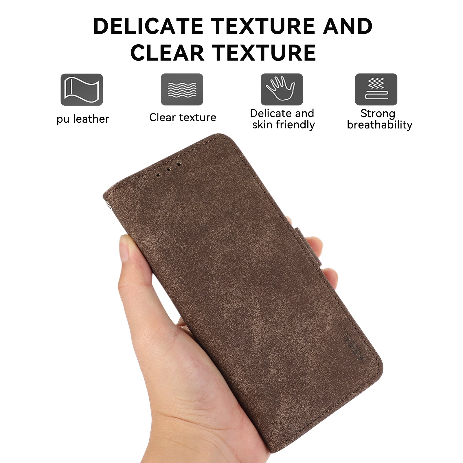 For Redmi 14C 4G ABEEL Frosted Magnetic RFID Leather Phone Case(Brown)