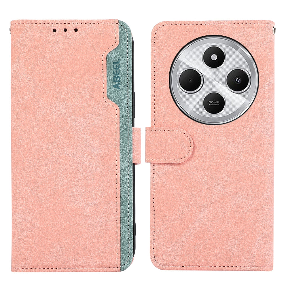 For Redmi 14C 4G ABEEL Color Block Magnetic RFID Leather Phone Case(Pink-Cyan)