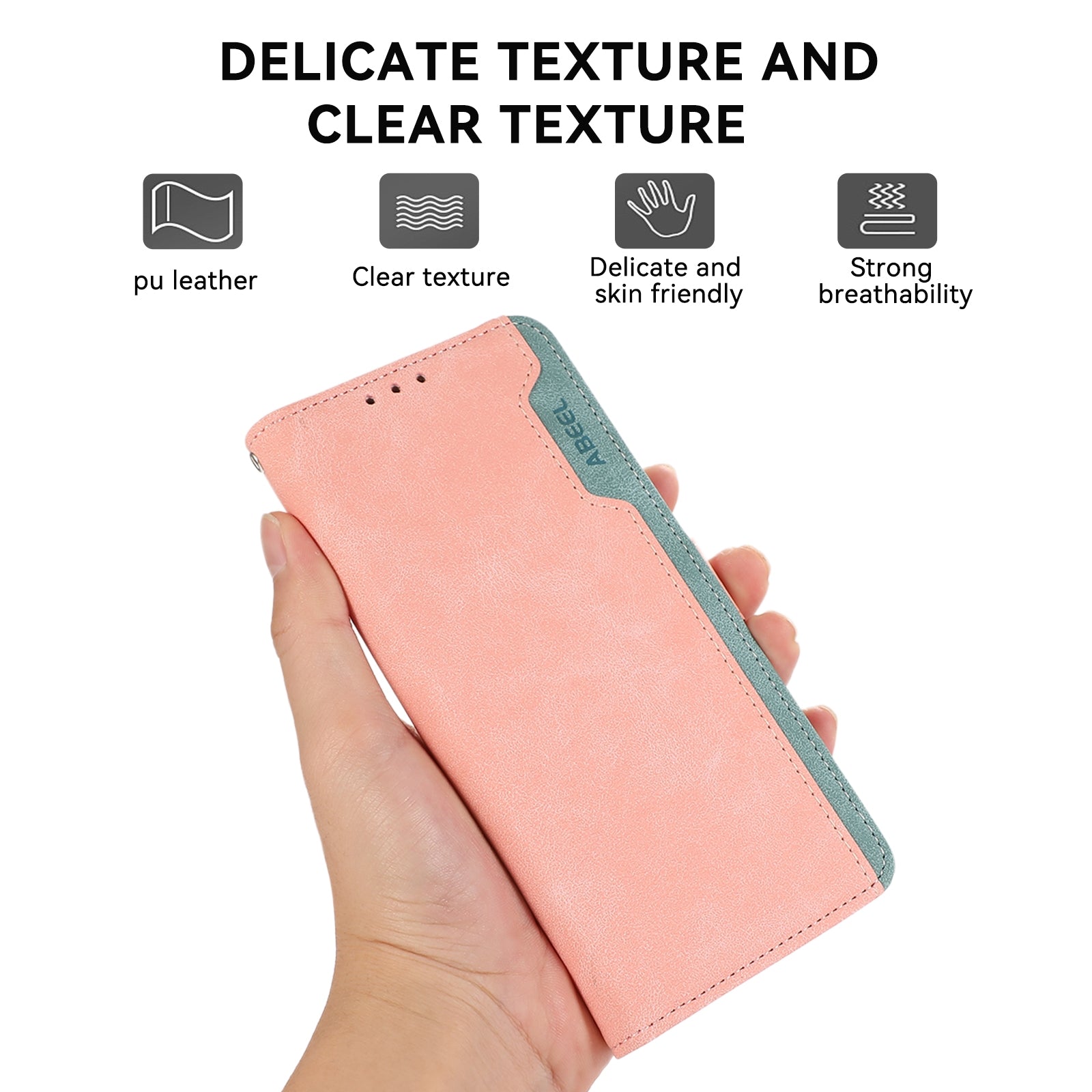 For Redmi 14C 4G ABEEL Color Block Magnetic RFID Leather Phone Case(Pink-Cyan)