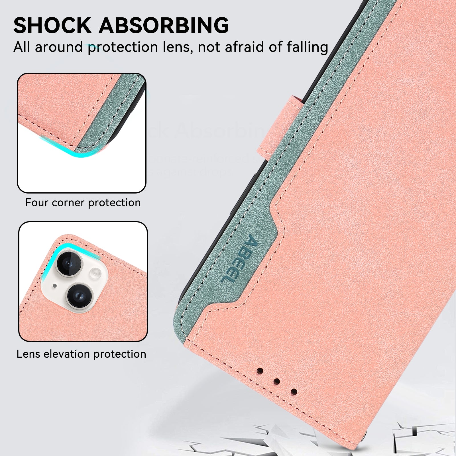 For Redmi 14C 4G ABEEL Color Block Magnetic RFID Leather Phone Case(Pink-Cyan)